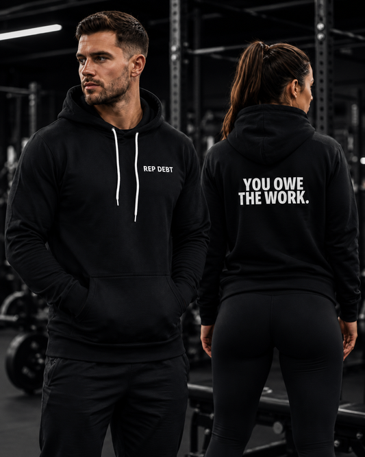 REP DEBT Pullover Hoodie - Heather Slate lifestyle