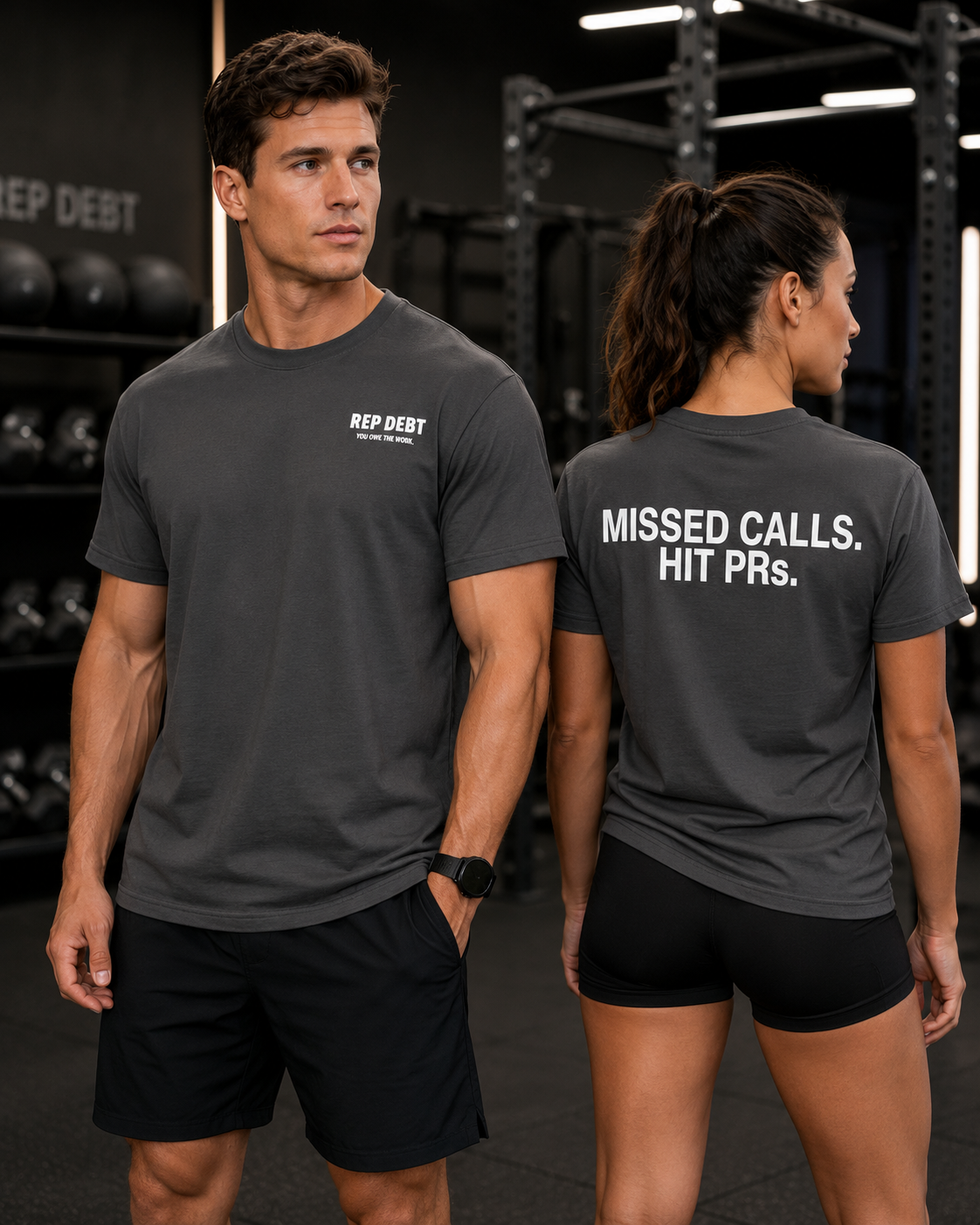 REP DEBT Missed Calls. Hit PRs. Tee - Graphite